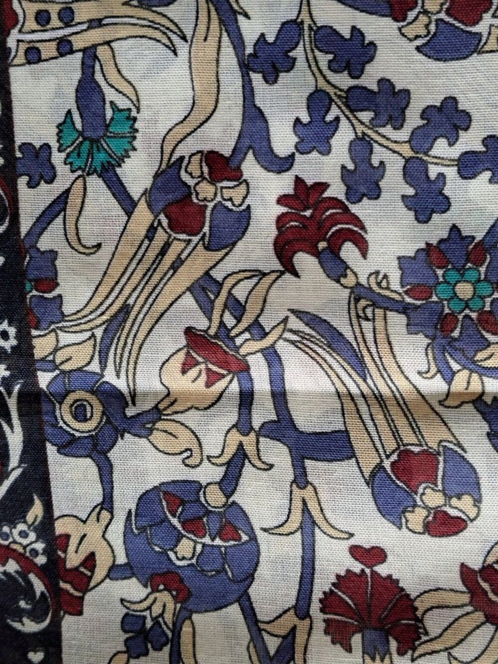 Vintage Çini Ipek Bursa Silk Scarf Floral Blue Maroon Multicolor Luxury Women's - Picture 2 of 5